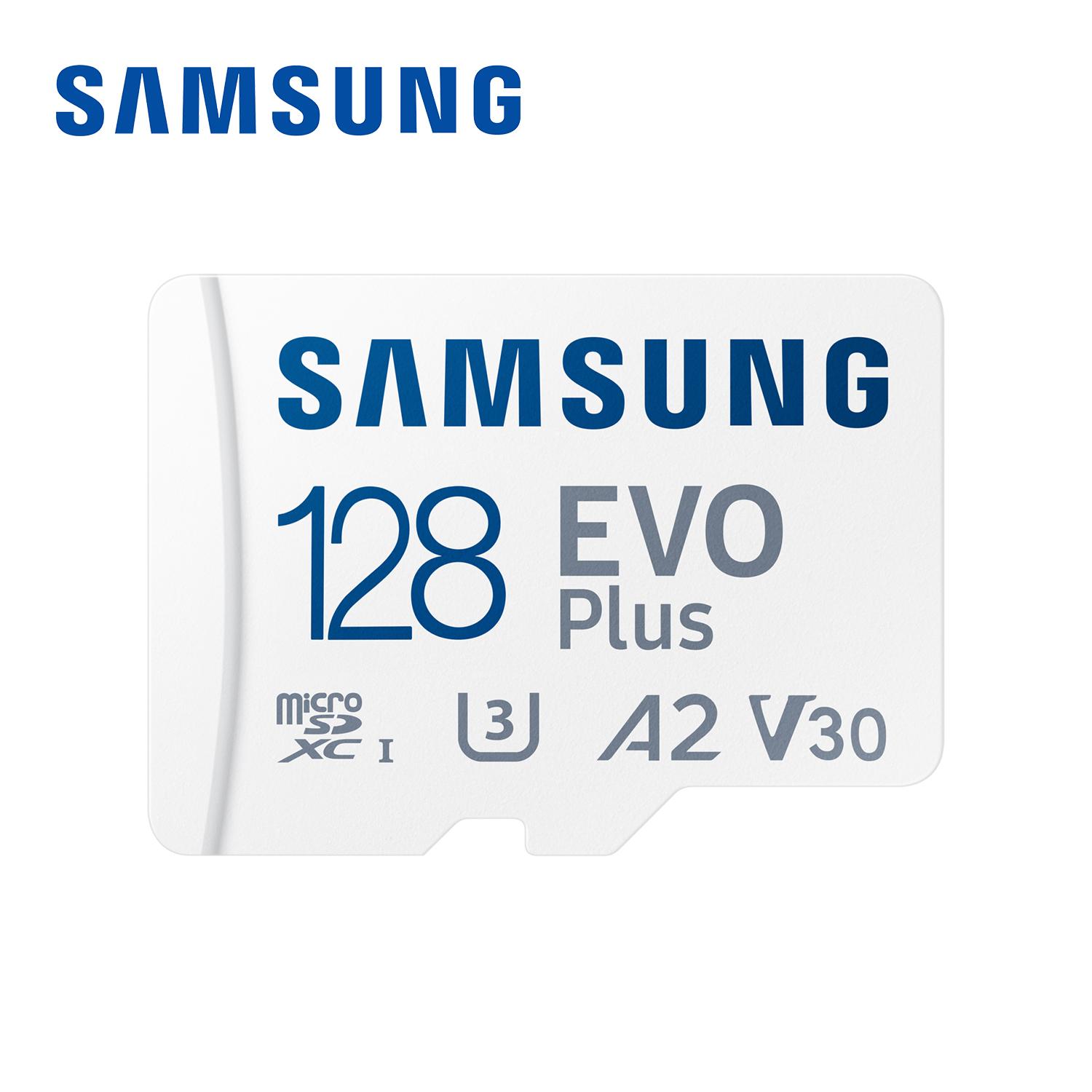 

Карта памяти Samsung EVO Plus microSD 128 ГБ + Адаптер 64 ГБ 256 ГБ microSDXC, Скорость до 160 МБ/с, UHS-I, C10, U3, V10, A3, Расширение памяти для телефонов, DJI, Камер 128GB