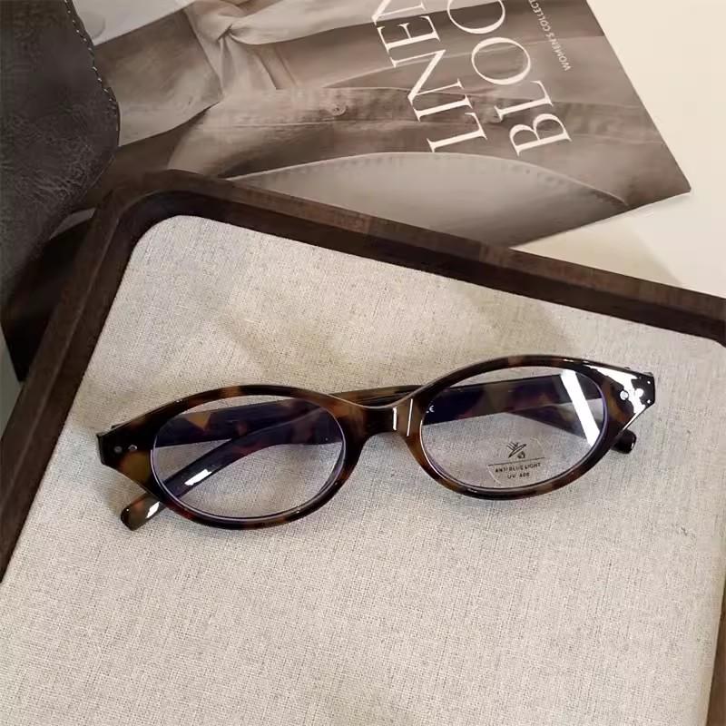 

Овальные очки в стиле ретро для женщин и девочек Y2K, красно-зеленая оправа, стеклянные очки, декоративные компьютерные анти-синие очки с вождением на море леопардовый