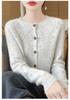 Women's 100% Pure Wool Round Neck Cardigan Sweater - Autumn/Winter Korean Style Knit Outerwear