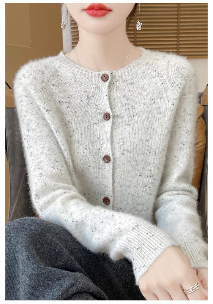 Women's 100% Pure Wool Round Neck Cardigan Sweater - Autumn/Winter Korean Style Knit Outerwear