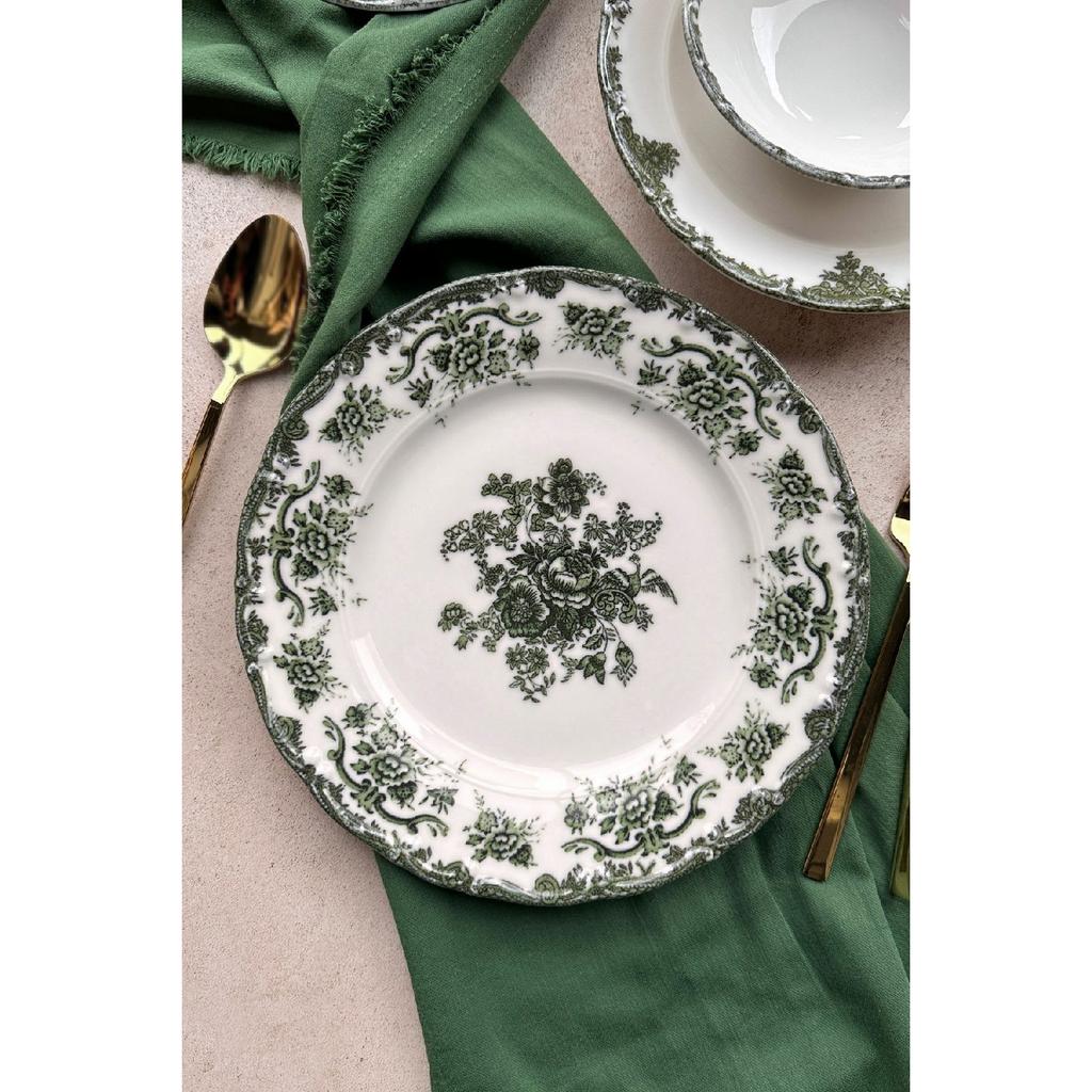 Antique Green 24 Piece Premium Porcelain Dinner Set For 6 Persons Green