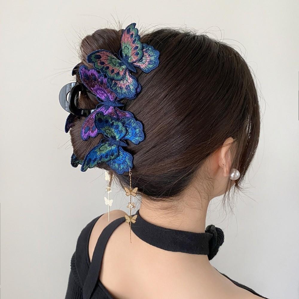 Plastic Butterfly Hair Claw Flower Tassel Large Shark Clip Fashion Hair Grab Clip Formal Occasions