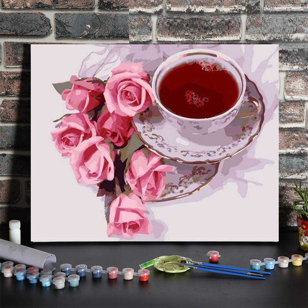 DIY Canvas Oil Painting Paint by Numbers Frameless Painting Kit Drawing Paintwork with 3 Paintbrushes and Pigment for Kids & Adults 40*50cm