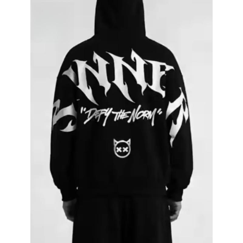 Mens Gothic Sinner Letter Reflective Hoodie Streetwear Unisex Hooded Sweatshirt Punk Hip Hop Loose Pullover Top New