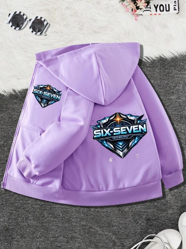 Giacca con Cappuccio e Zip per Bambini Sei Sette Scudo Metallico Logo Stella Grafica Manica Lunga Capo d'Abbigliamento Casual per Ragazzi Ragazze