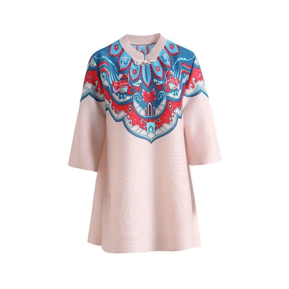 Retro Printed Half Sleeved Pleated Top, Fashionable New Summer Versatile, Westernized, Age Reducing Loose Fitting T-shirt