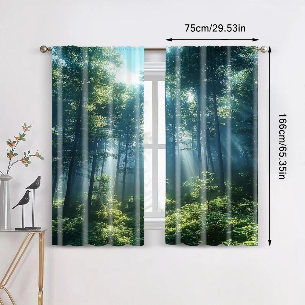 2pc    Curtain forest scenic Versatile Durable Polyester  Without Electricity Festive Wall Decor Perfect for Holiday Decorations