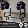 Wooden Helmets Hanger with Hooks Retro Moto Gear Storage Rack Wall Mounted Metal Helmets Stand Motorcycle Accesories Organizer