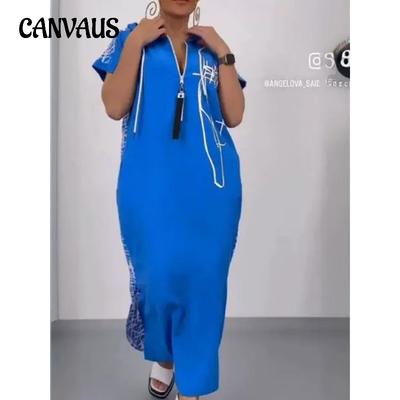 Sommerkleid mit V-Ausschnitt und Reißverschluss an der Taille für Damen