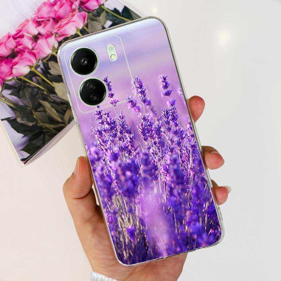 For Xiaomi POCO C65 Case Transparent Silicone Soft TPU Phone Cover For Xiaomi Mi Poco C65 Protective Bumper PocoC65 Flower Funda
