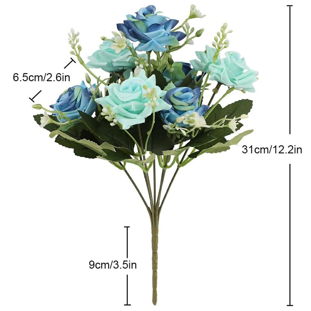 Artificial Bouquet Hennessy Corner Rose Blue Green Romantic Valentine Decor Faux Floral Arrangement Chic Home Table Decor