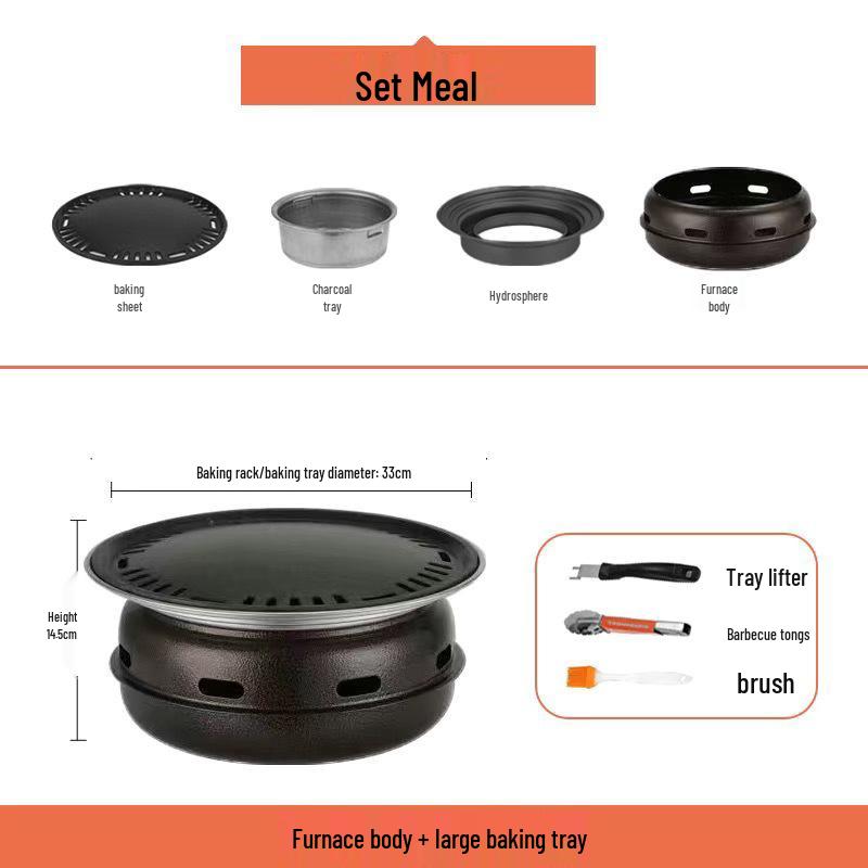 Koreanischer BBQ Runder Gusseisen Rauchloser Holzkohlegrill für Außen- und Innenbereich