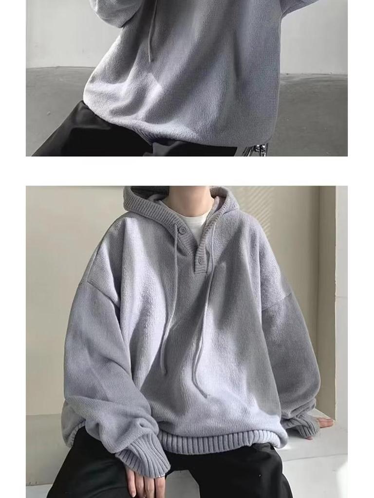 Pánský retro korejský japonský styl mikina přes hlavu s kapucí na podzim a zimu