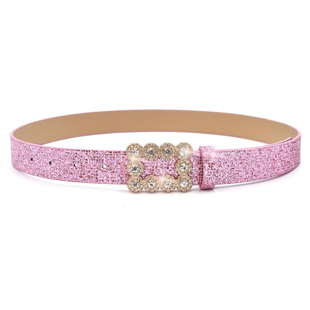 

Fashion Bling Bling Sparkling Rhinestone Belt Glitter Luxury Brand Design PU Leather Belt Versatile Waist Strap For Women рожевий
