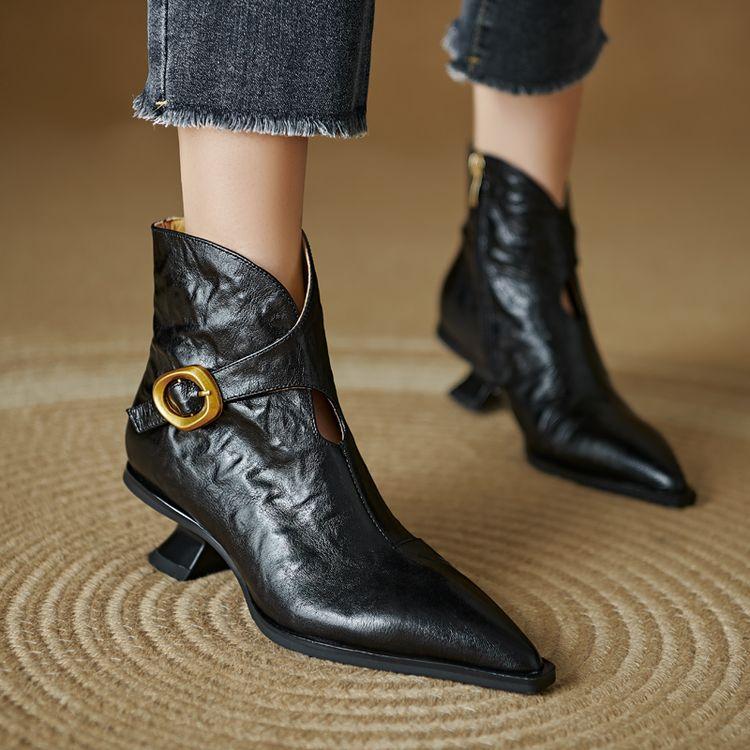 

Fashion New Autumn Winter Women Boot Shoes for Women Pointed Toe Short Boots Fashion Boots Genuine Leather Boots Handmade High Heels 34