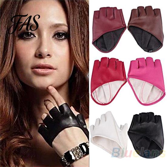 Lady Fashion Faux Leather Half Finger Gloves Driving Pole Dancing Show