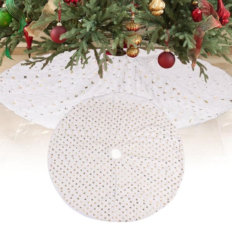 Christmas Tree Skirt Base Stand Cover Holiday Decoration Gold Color Piece Bead
