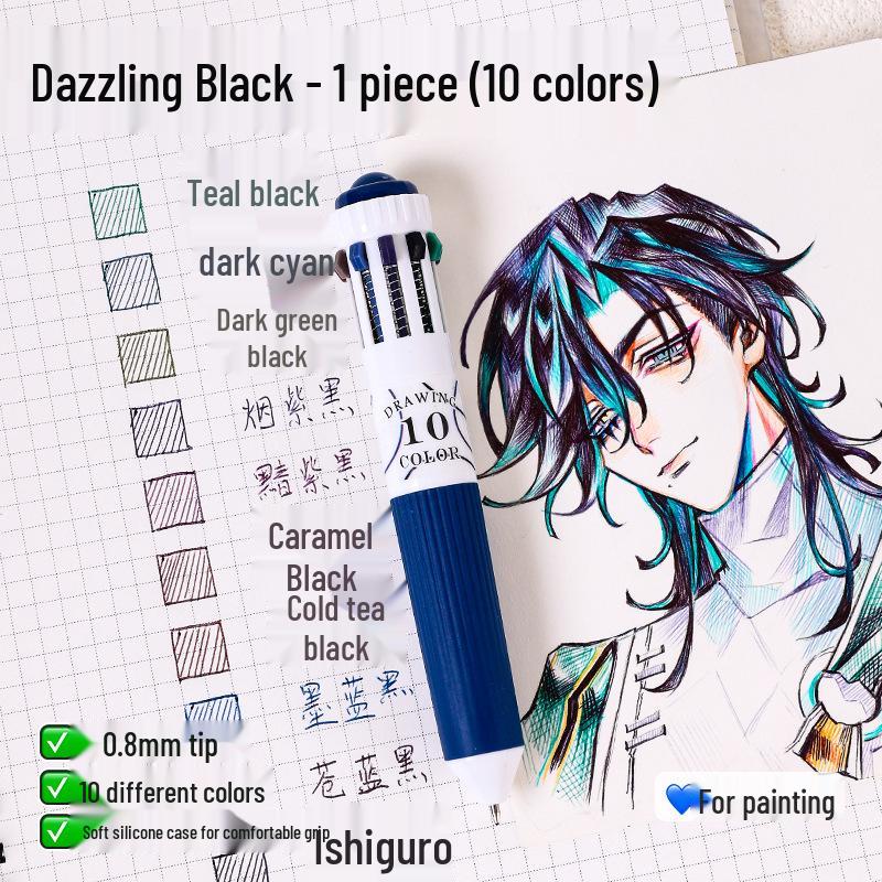 Blue Fruit 60-Color Press-Type Multicolor Ballpoint Pen Set – Ten-Color All-in-One Multifunctional Journal Pen.