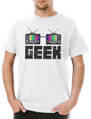 Camiseta de Hombre Gafas de TV Geek Nerd Imagen de Prueba de Televisión de Prueba