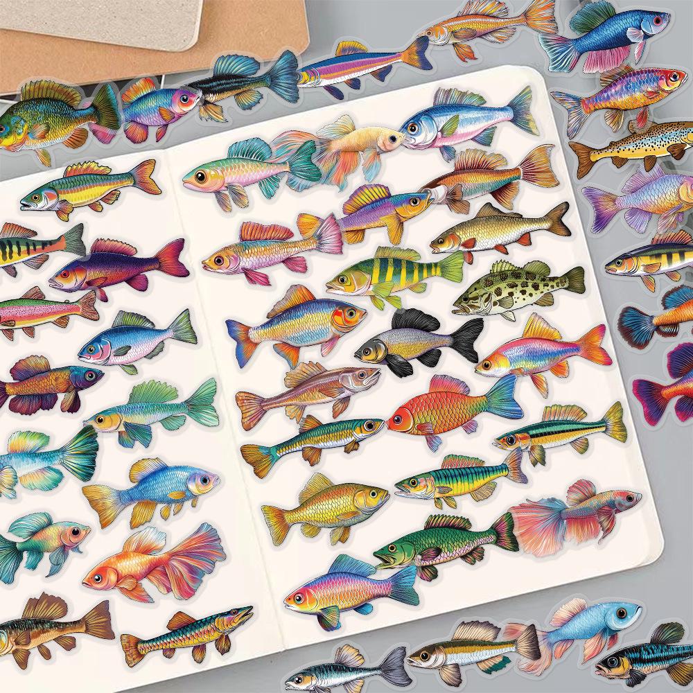 50 Ocean Creatures Fish Stickers - Creative Graffiti, Transparent PET, Waterproof for DIY Journals & Phone Cases
