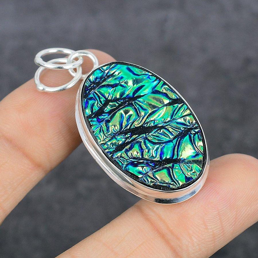 Ammolite Gemstone Handmade 925 Sterling Silver Jewelry Pendant 1.97" c8C37