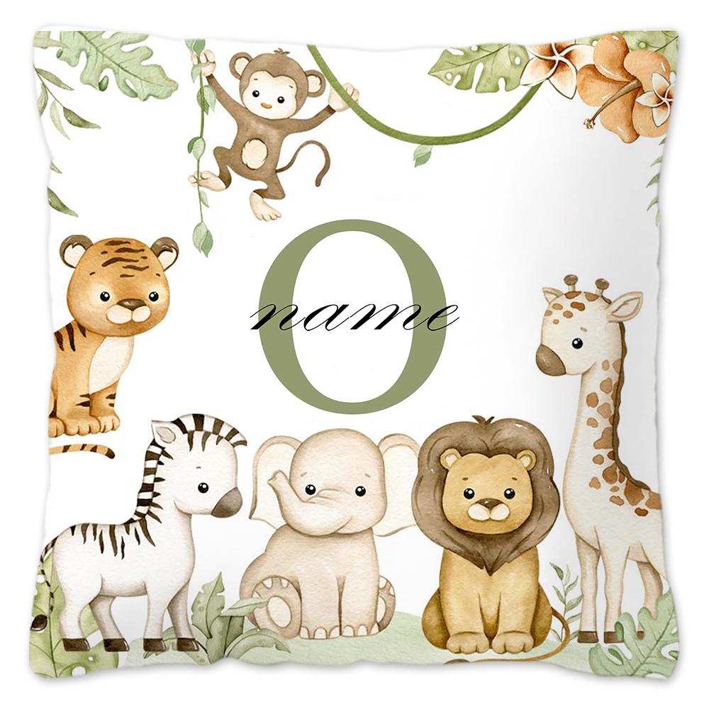 Animal with Name Pillow Case Personalized Pillow Dust Cover Bedroom Kids Wild Party Decoration Pillowcase Birthday Children Gift