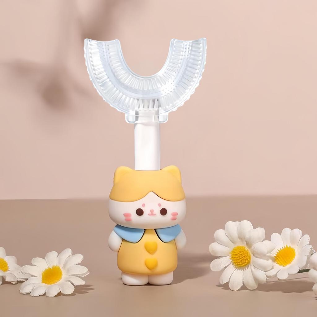 Children's U-Shaped Silicone Toothbrush, Soft Bristles, Anti-Slip Cartoon Handle, Ages 1-12