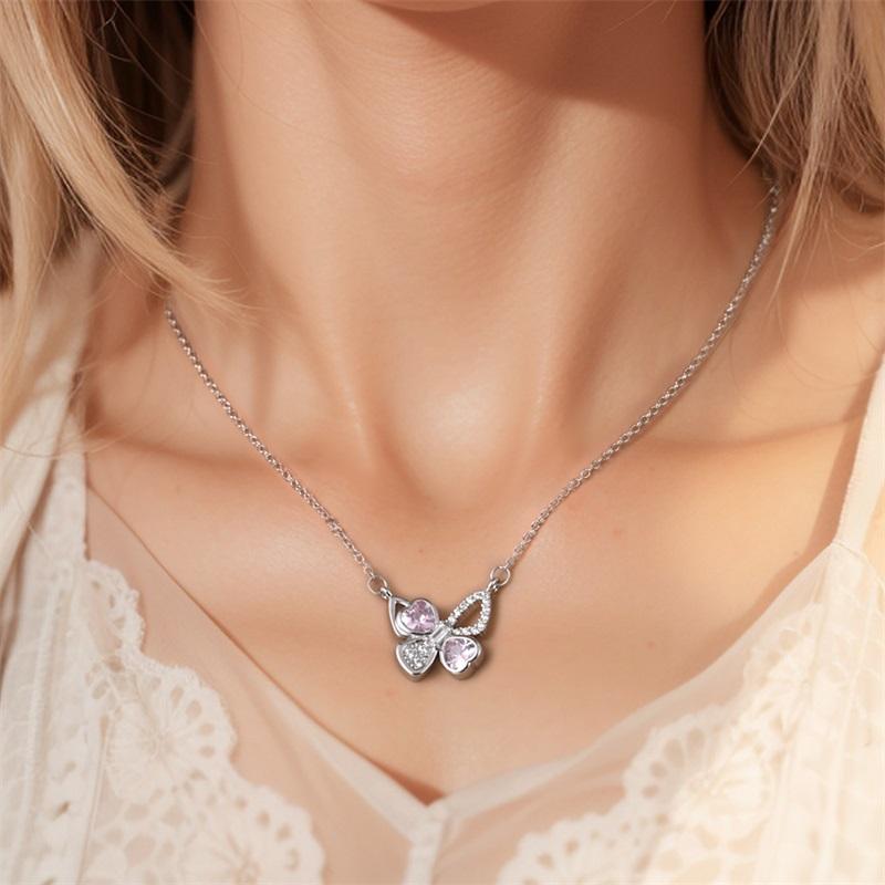 New 925 Silver Butterfly Bow Necklace For Women Birthday Anniversary Jewelry Gifts