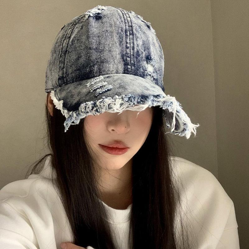 Personalized Rough Edge Street Fashion Hat New Washed Denim Baseball Cap Men's and Women's Summer Face Small Cap