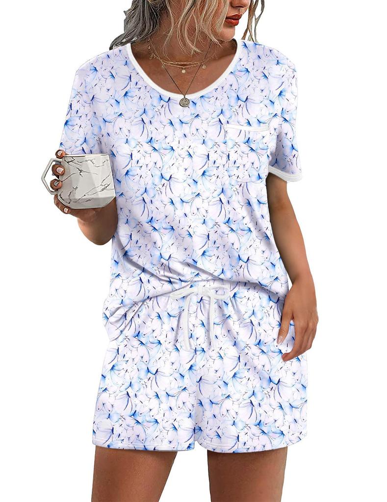 1116 European and American Summer New Fashionable Simple High-Quality Digital Print Short Sleeve and Shorts Loose Two-Piece Set