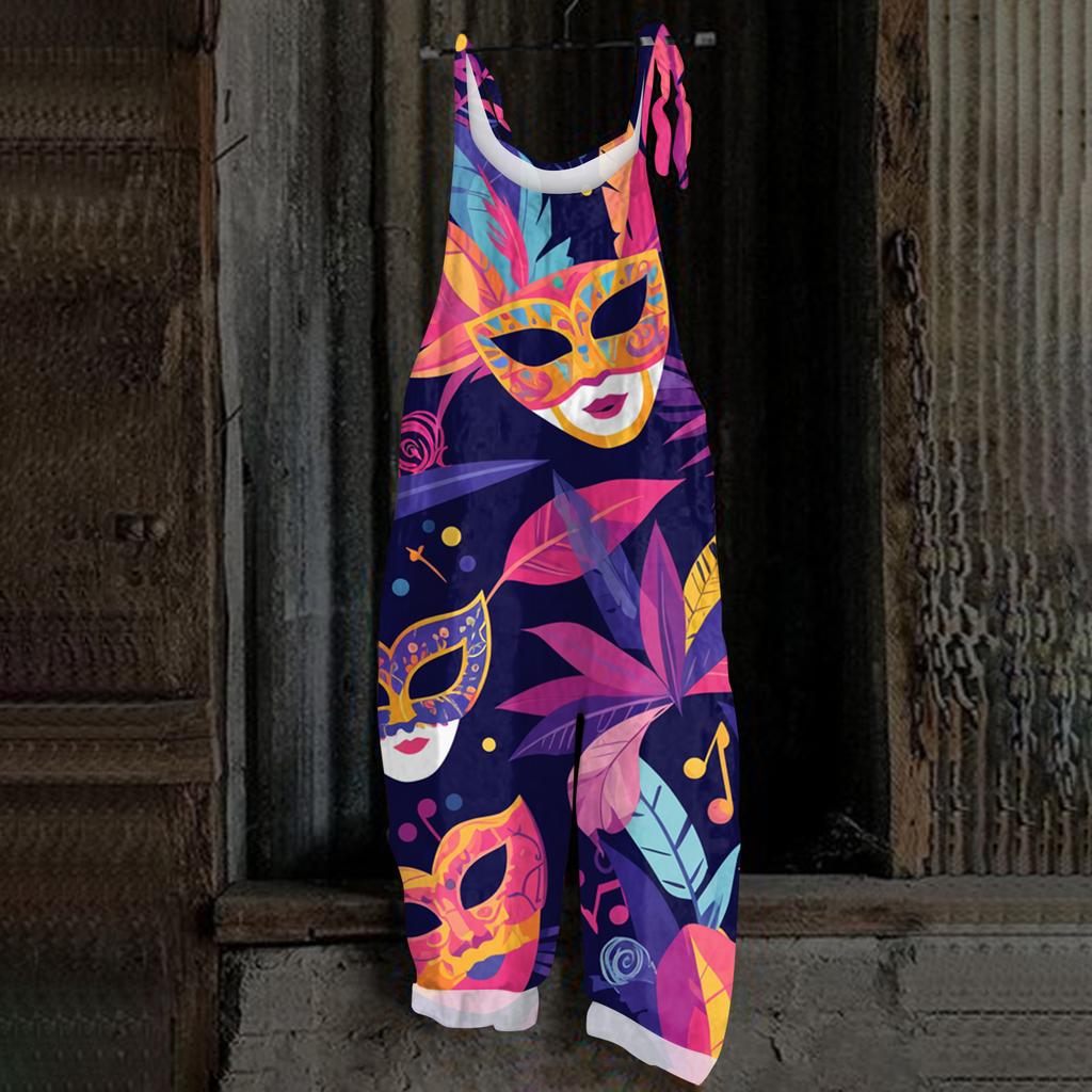 Damski Kombinezon Casual Bez Rękawów z Nadrukiem Maski Karnawałowej Luźny Retro Kombinezon