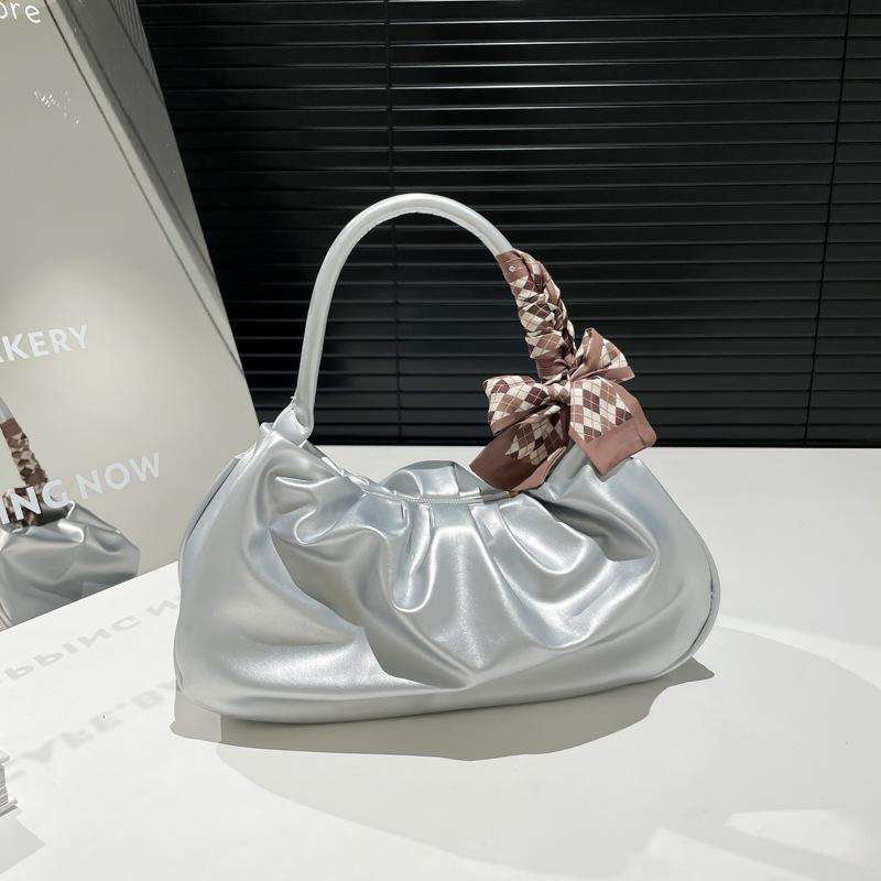 2025 summer niche new solid color simple women's armpit bag sweet handbag cloud fold bag women