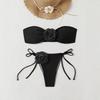 European and American Solid Color Rose Tube Top Bikini Drawstring Strap Split Swimsuit
