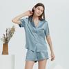 Summer 100% Mulberry Silk Summer Sleepwear Loungewear 19MM Heavy Silk Pajamas Women's Short-sleeved Lapel Top & Shorts Pyjamas
