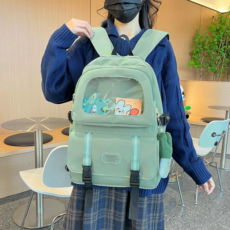 Three-Piece Backpack Set Student Schoolbag Women Solid Color Large Capacity Backpack with Lunch Bag Pen Bag