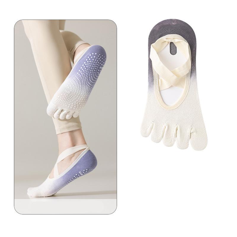 Low Cut Athletic Wrap Straps Grip Dots Anti Slip Breathable Cotton Gradient Fitness Ballet Style No Show Five Toe Yoga Socks