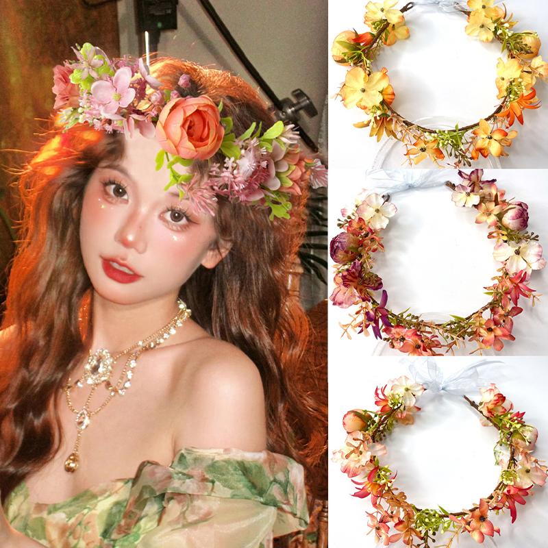 Forest-Style Simulated Garland High-End Super Fairy Flower Headdress Scenic Atmosphere Photo-Taking Headband