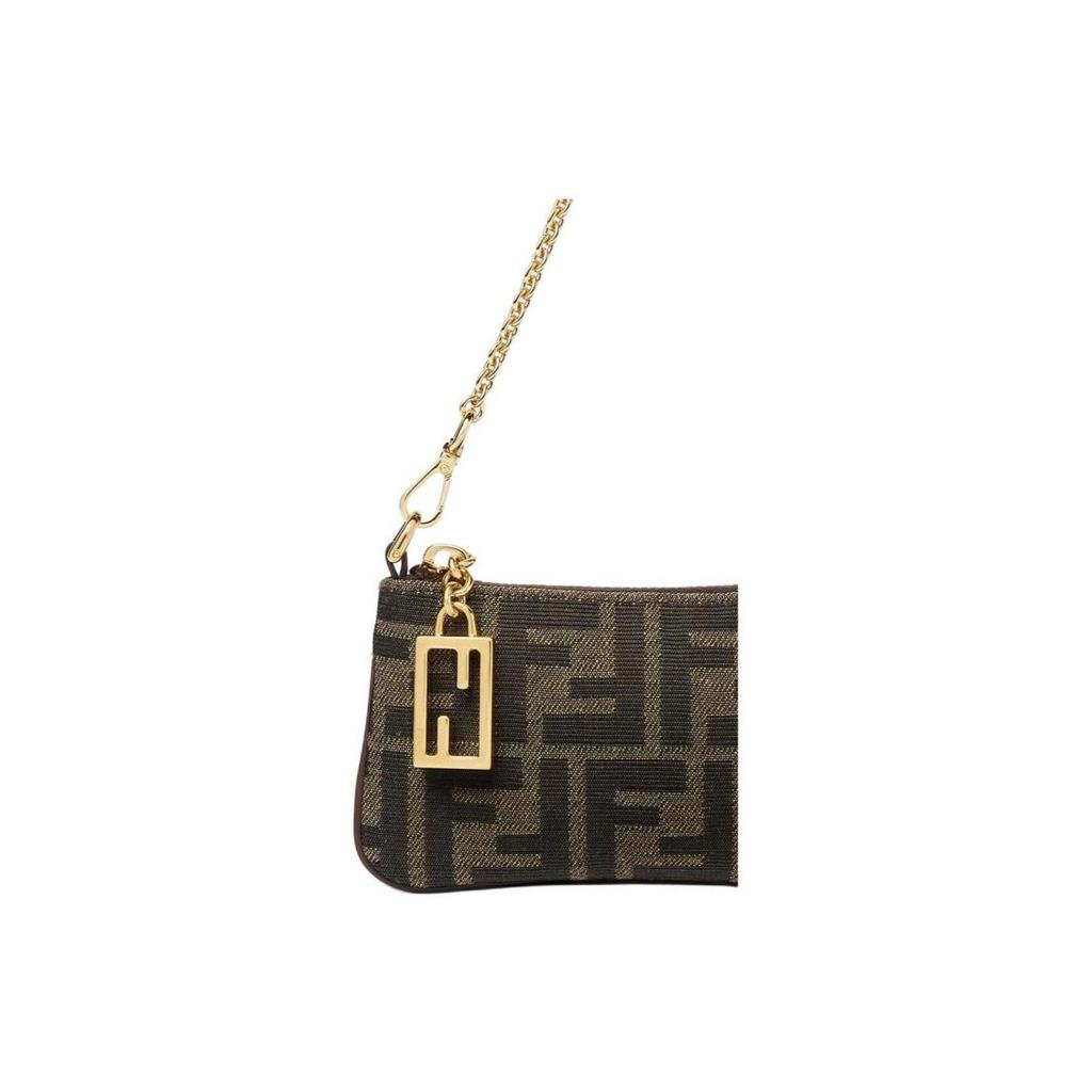 Fendi Kabelka Baguette Celoplošný potisk Látka s monogramem FF Mini tote taška přes rameno Dámský styl Hnědá