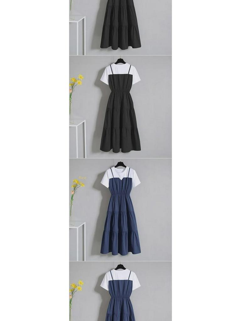 Plus-Size Women's Summer Two-Piece Look Short-Sleeve Maxi Dress