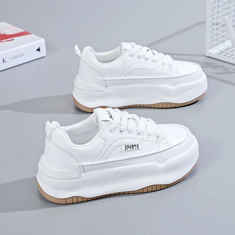 

Мода Новая Платформа Спортивная Обувь Женская Шнуровка Толстая Подошва Кроссовки Женские Комфорт Бег Вулканизированная Обувь Спортивные Кроссовки Обувь 40 белый