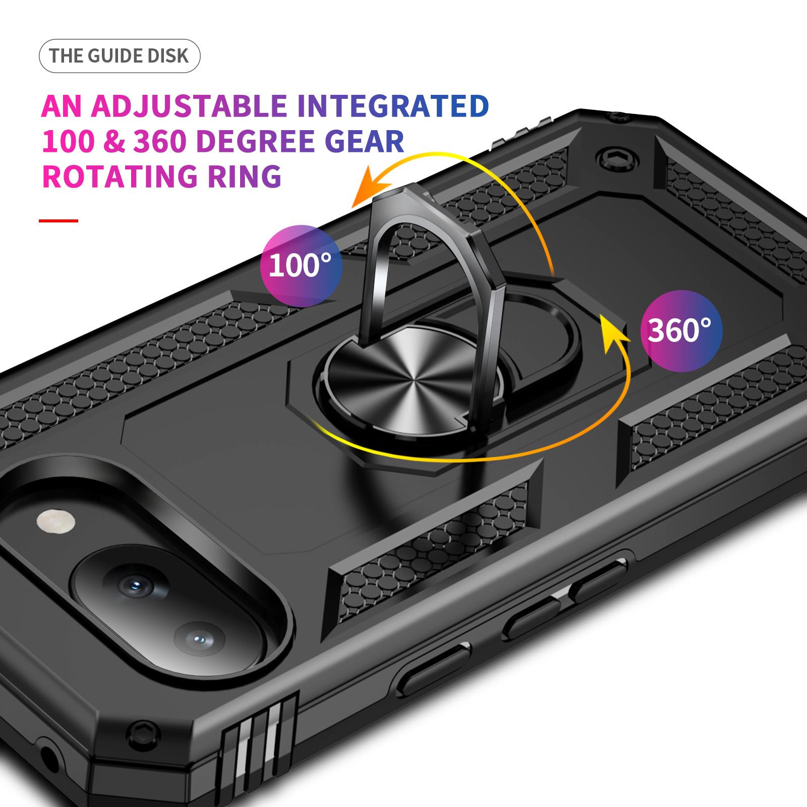 

For Google Pixel 9a Case PC+TPU Phone Cover with Rotary Ring Kickstand Blackish Green