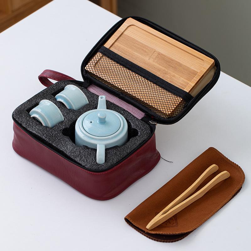 

Дорожный чайный набор Гунфу Гэяо, один чайник и две чашки, удобный и простой, места для деловых встреч в сфере недвижимости, сувенирные подарки