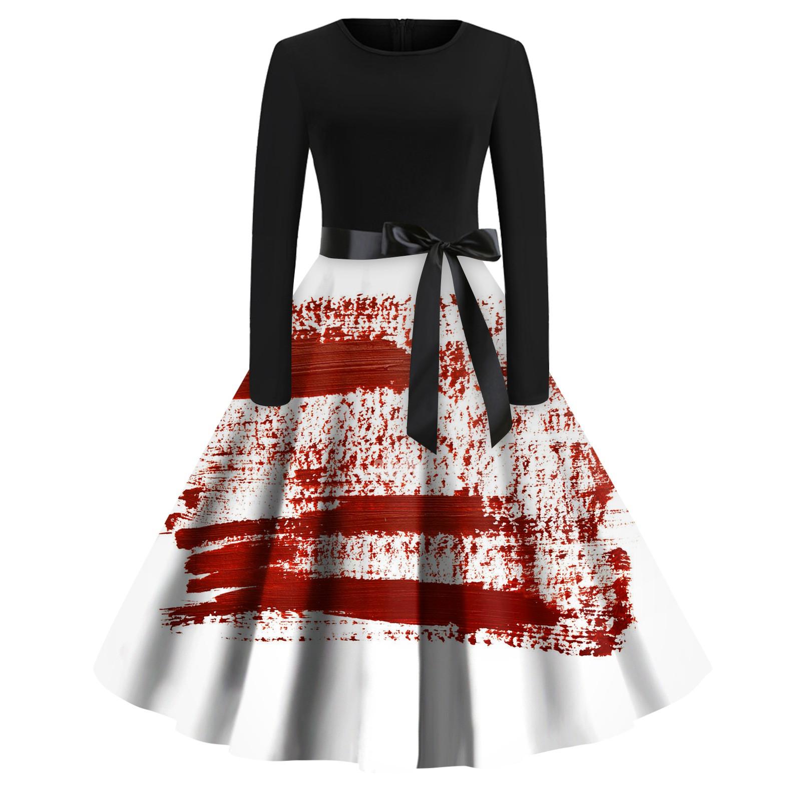 

Женское винтажное платье для выпускного вечера с длинным рукавом и принтом на Хэллоуин для всей семьи M