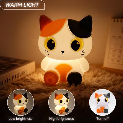 Dreifarbige Katzen-Nachtlampe, Wiederaufladbare Nachttischlampe, Berührungssteuerung mit Dimmfunktion, Timer, Ideal für die Heimdekoration, Perfekte Geschenkauswahl