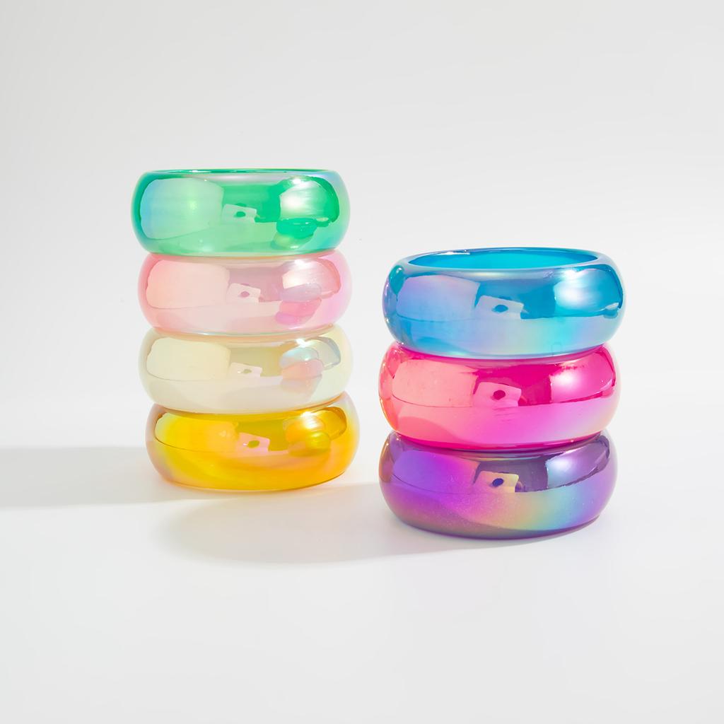 Punk Colorful Sparkling Transparent Wide Bracelet Chunky Party Geometric Arc Handmade Resin Acrylic Charm Bracelet Bangles Jewelry for Men and Women