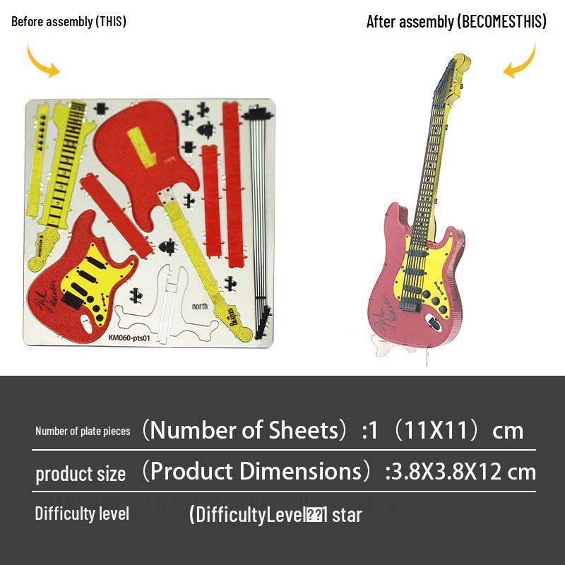 

Полностью металлический 3D DIY пазл модели гитары из нержавеющей стали