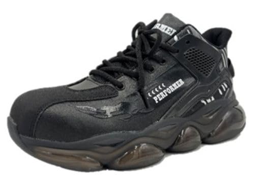 GD Japan's new brand, Performer, PF-110, Men's Black Safety Sneakers with Steel Toe Cap, Stylish Cushioned Work Shoes, Size 27.0cm, 3E