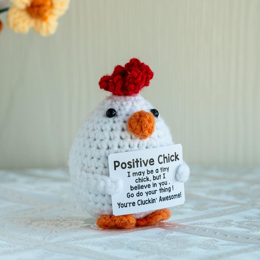 Funny Crochet Positive Energy Chick Doll with Card Home Room Decoration Handmade Knitted Chick Dolls Ornament Christmas Gifts