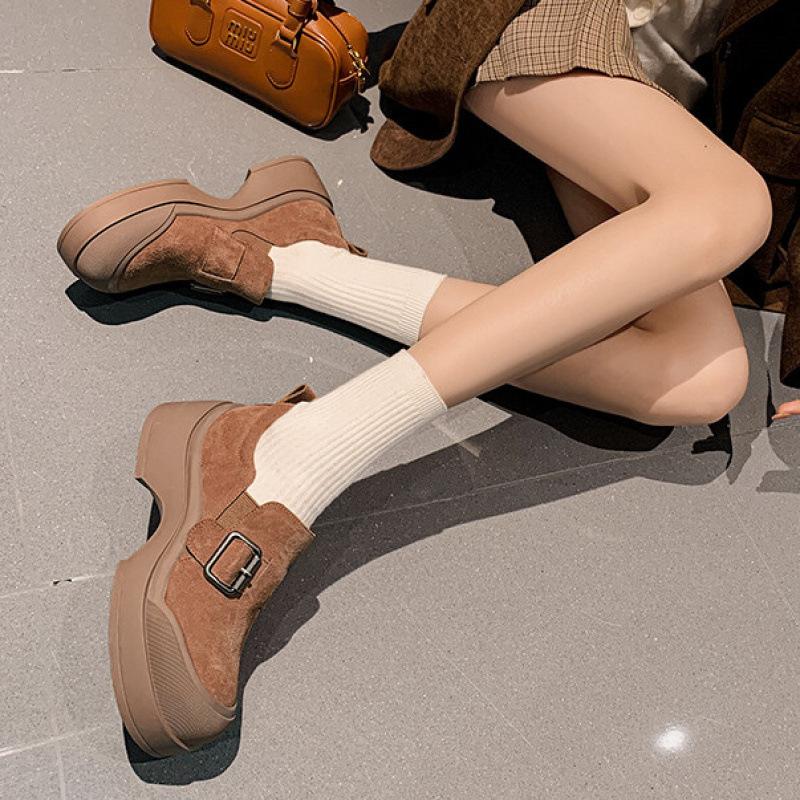 New women's casual single shoes thick-soled non-slip cashmere women's shoes solid color large size shoes four seasons wear round head single shoes wo