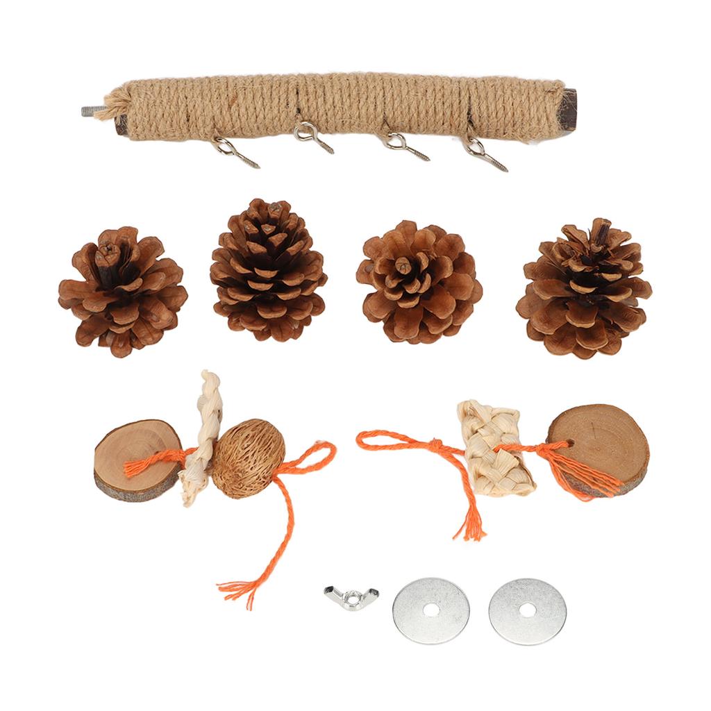 Parrot Pine Cones Stand Toy Rattan Balls Hemp Rope Weaving Wood Parrot Perch for Small Birds